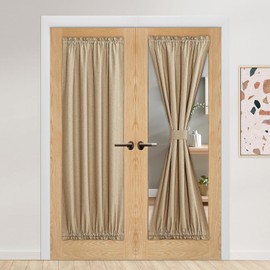 NICETOWN 100% Blackout Linen Door Curtains for Doorway, Front Window Covering Privacy French Door Curtain, Tie Up Shades Window Coverings for Bedroom, 36 W x 72 L, Taupe, 1 Panel