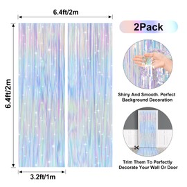 Anwyll Iridescent Metallic Foil Fringe Backdrop Curtains,2Pack Tinsel Curtain Party Streamers Photo Backdrop for Birthday Decoration,Glitter Rainbow Backdrop for Wedding Bachelor Party Decorations