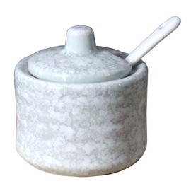 Ceramic Mini Sugar Bowl Seasoning Pot Salt Pepper Storage Jar with Lid Spoon,70ml