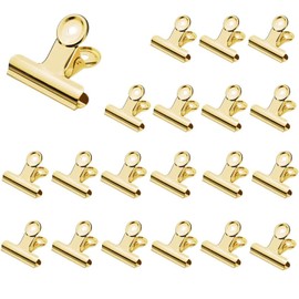 Jukway Pack of 20 Metal Clips, Bulldog Clips, 38 mm Binder Clips, Paper Clips, Letter Clips, Multi-function Paper Clips for Pictures, Photos, Offices, Kitchen, Home (Gold)