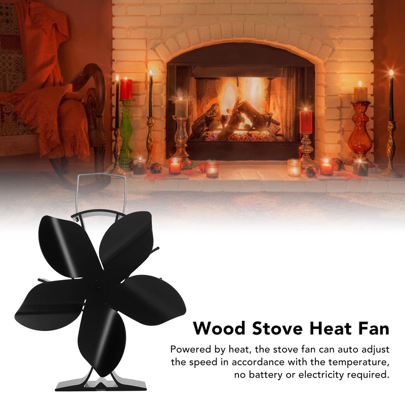 Stove Fan Heat Powered Low Noise Aluminium Alloy 5 Blade