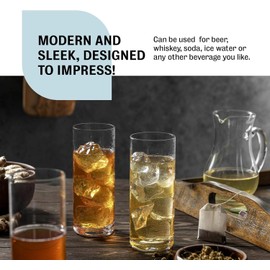 BENETI Premium Tall Glass Cups, Highball Drinking Glasses Set of 6 | Highly Durable Clear Crystal Glasses Set, for Water or Juice, Great for Home, Parties and Gifts