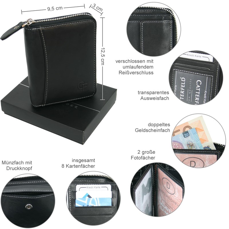 CF CATTERFELD Men's Genuine Leather Wallet with RFID Protection, black,