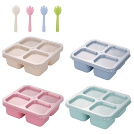 WEELOO Snack Containers Lunch Box, Lunchable Container with 4 Compartments and 4 Forks, Snackle Boxes Container Stackable and Reusable Lunch Snack Containers Storage Box