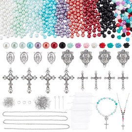 PH PandaHall 767pcs Prayer Beads Jewelry Making Kit Prayer Necklace Supplies 8mm Round Pearl Beads Cross Charms Pendants Flower Rose Beads for Bracelet Necklace Earring Easter Ramadan Jewelry Making