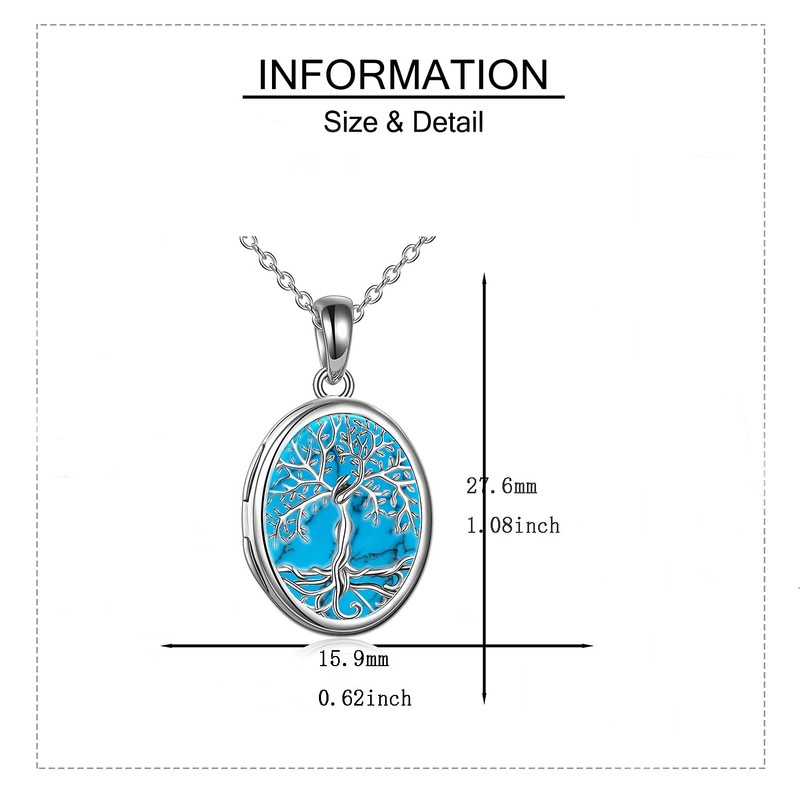 YFN Locket Necklace That Holds Pictures Sterling Silver Turquoise Tree