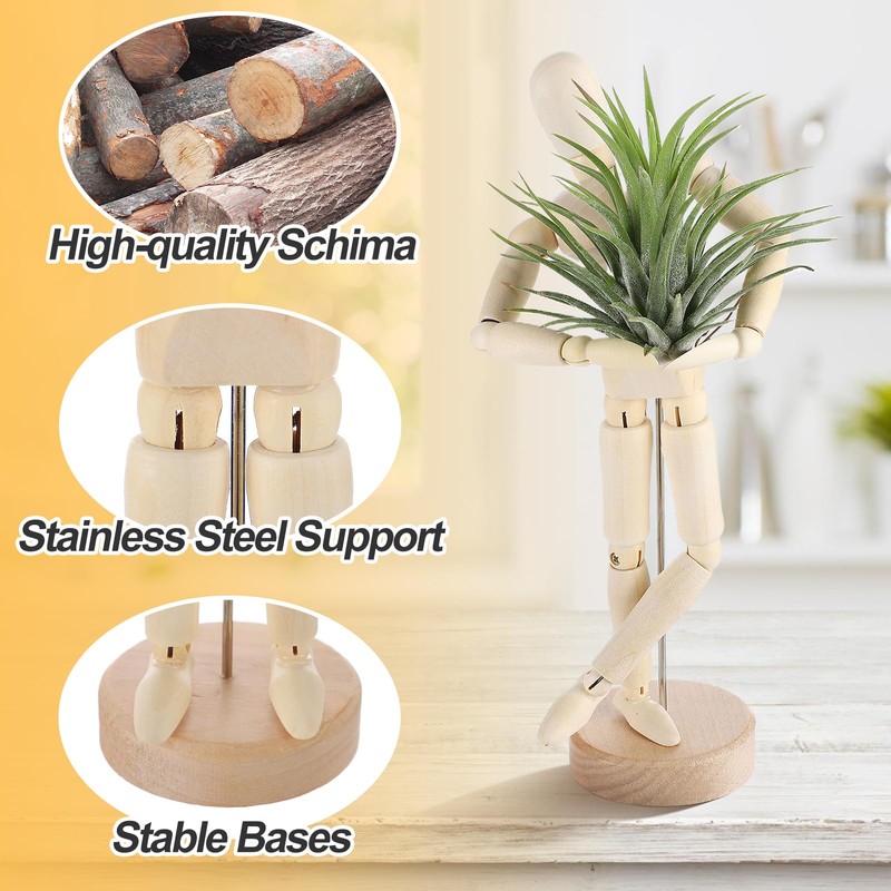 Air Plant Holder Wooden Jointed Mannequin - Adjustable Tabletop Air