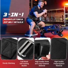 3-in-1 Weighted Pull Up Belt, Weight Lifting Dip Belt with 40.6 IN Chain & Self Locking, Weighted Gym Belt for Pull Up, Squat, Powerlifting & Deadlift, Capacity Up to 350 LBS (Black Size XL)