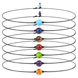 COLORFUL BLING Single 7 Chakra Beads Choker Necklace Natural Stone Tiger Eye Protection and Spiritual Healing Gemstone Turquoise Leather Cord for Women Jewelry 7Pcs/Set-choker
