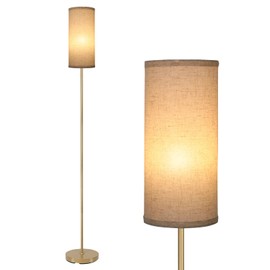 Boostarea Floor Lamp for Living Room with 3 Color Temperatures Bulb, Industrial Floor Lamps, Gold Classic Tall Lamp for Office, Standing Lamps for Bedroom, Kids Room, Reading(9W LED Bulb, Linen Shade)