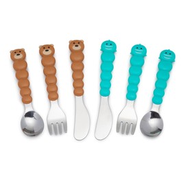 melii Toddler and Kid Feeding Spoon Fork & Knife Set, Stainless Steel – Bulldog, Cat, Shark, Bear– BPA Free, Dishwasher safe (Bear & Shark 6pc)