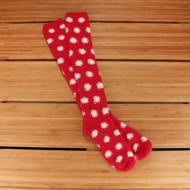 BambooMN Womens Fuzzy Knee High Dot High Socks - Red - 1 Pair