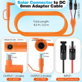Tellingyou Solar Connector to DC 8mm Adapter Cable, 8.2 ft 14AWG Solar Panel Cable with DC8020/7909, Compatible with Jackery Explorer 160 240 500 1000, Compatible with BLUETTI Portable Power Station