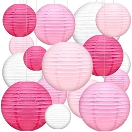 16 Pcs Paper Lanterns Hanging Round Pink Paper Lantern Decorative 6" 8” 10”12" Four Colors Chinese Lanterns for Birthday Wedding Party Decoration Baby Showers Valentine Indoor Outdoor