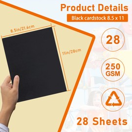 Guakicae 28 Sheets Black Cardstock 8.5 x 11 Printer Paper, 92lb Heavyweight Crafting Paper Card Stock for Wedding Invitatins, Crafting, Memus, DIY Making Cards, School Scrapbooking, Graduations