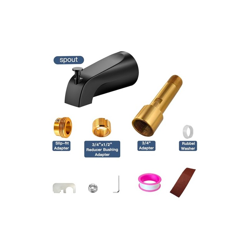 Matte Black Bathtub Spout with Diverter, All Metal, Brass, 5.3