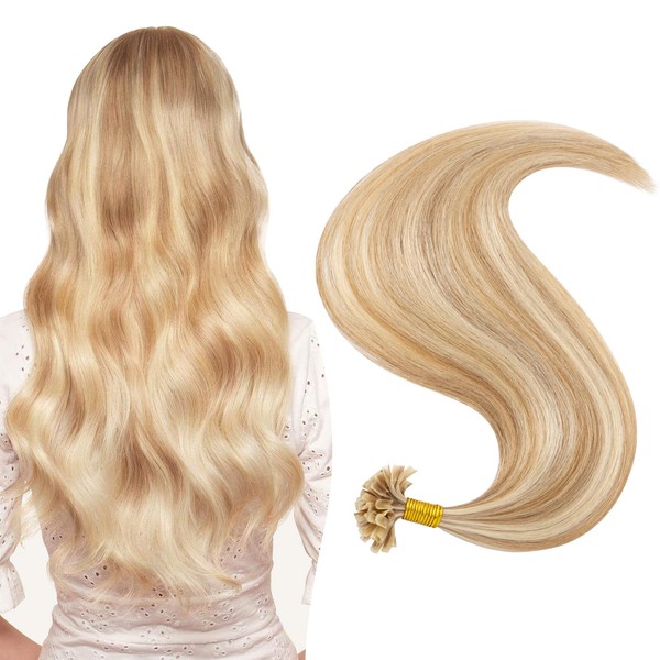 UK-Fashion-Shop Extensions Real Hair Bondings 1 g Remy Real Hair Extensions Bondings U Tip Human Hair 50s - Light Golden Brown/White Blonde #12/613 (45 cm)