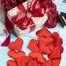 Summer-Ray 400 Stück 35 mm gepolsterte Satin-Herzen Konfetti Dekoration für Hochzeiten, Valentinstag Dekoration (Rot)