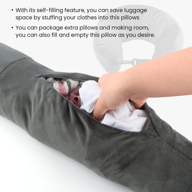 2Pcs Stuffable Travel Neck Pillow,Velvet No‑Filler Fillable Travel Pillow