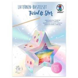 Ursus 18790001F Lantern Craft Set, Twinkle Star, Silver, Approx. 19.3 x 18.3 x 8 cm, DIY Star Lantern Kit Made of 350 gsm Card and Tracing Paper 110 gsm