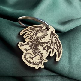 Drache Nordisch Schlüsselanhänger handgemacht aus Holz, Glücksbringer, Drachen, Fabelwesen, Märchen, Vikinger Geschenk, Walhalla, Mythologie
