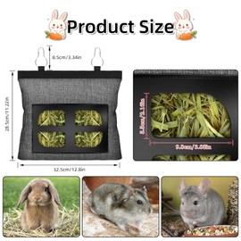 Bunny Hay Feeder,Rabbit Hay Feeder Bag, Bunny Hay Bag for Rabbits,Rabbit Hay Feeder Fabric Bag,Hay Feeder Storage Bag,4 Holes Fabric Hanging Hay Feeder Bag for Small Animal,Hay Guinea Pig(Gray)