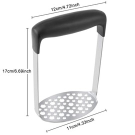PIQIUQIU Stainless Steel Potato Masher, Vegetable Masher, Potato Masher for Dishwasher Safe, Mashed Potatoes, Creamy Mashed Potatoes (Black 12 × 7 × 17 cm)