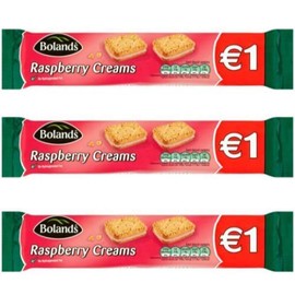 Bolands Raspberry Creams, Irish Cookies Biscuits, 3 pack, 150g (5.3oz) each bag.