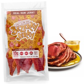 Premium Ham Jerky | Honey Dijon | Camping Food | Backpacking Snacks | Low Fat High Protein Ham Meat | Gluten-Free | Non-GMO | No Nitrates | Healthy American Bezerky Jerky | 1 Pack