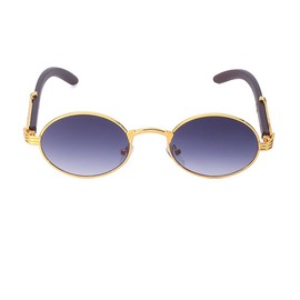 Junsika Retro Oval Sunglasses for Men Women Classic Vintage Imitation Wood Small Round Black Sunglasses, A4:gradient Black, Small