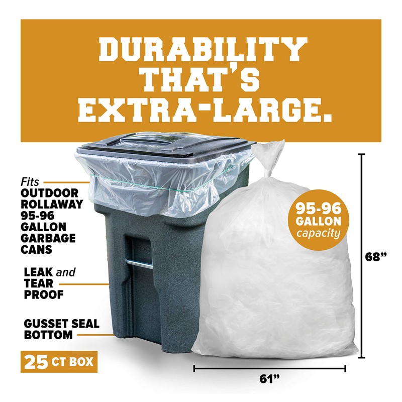 Plasticplace 95-96 gallon Garbage Can Liners │ 2 Mil │