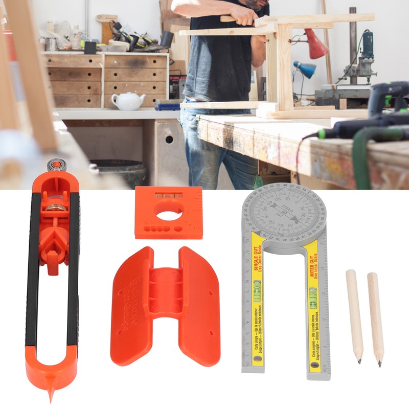 6Pcs Scribing Tool Protractor Angle Scriber Measuring Ruler Pencil Set