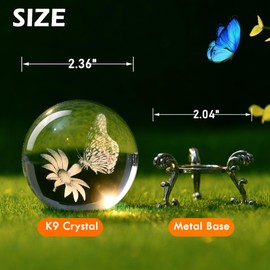 IFOLAINA 3D Butterfly Crystal Ball 60mm Gifts Ideas for Girlfriend Wife Mom Couple Her Butterfly on Sunflower in Glass Ball with Stand Butterfly Sphere Novelty Home Decor