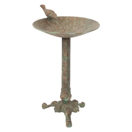 Sunnydaze Ivy and Sage Cast Aluminum Metal Bird Bath with UV-Resistant Finish - Rustic Patina - 12.25"