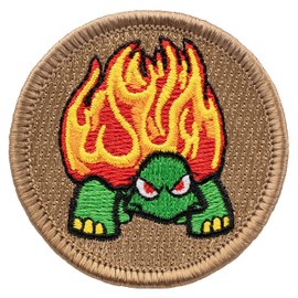 Flaming Turtle Patrol Patch - 2" Diameter Round Embroidered Patch (Hook & Loop Fastener)