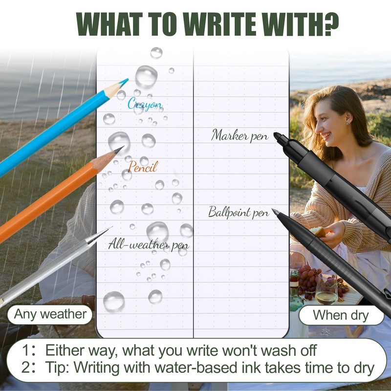 Qiuruoo 6 Pack Waterproof Notepad, 3 x 5 Pocket Notebook,