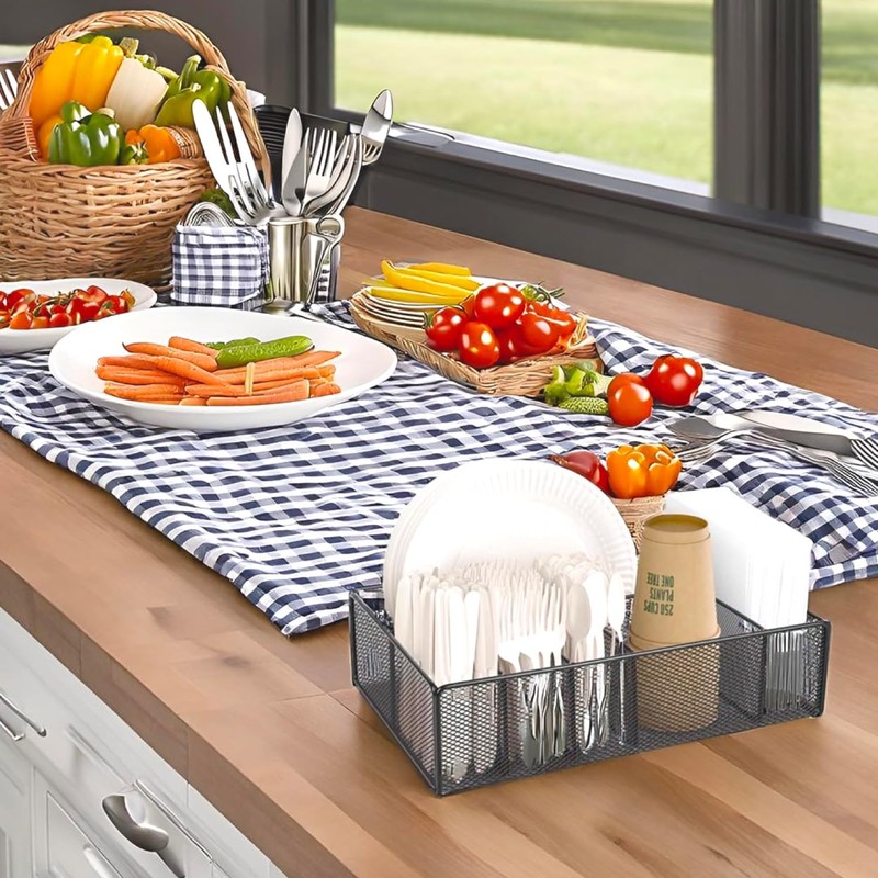 Paper plate organizer for Kitchen Countertop,Flatware Utensil Caddy,Utensil Holder Organizer