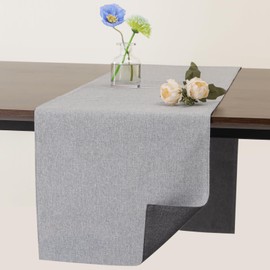 Banchif Table Runner Washable Linen Table Runner Non-Slip Stylish Double-Sided Yet Easy Care Table Runner for Dining Room Party Holiday Decoration (Light Grey/Grey, 30 x 183 cm)