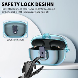 Secure Lock Clear Case for Sony WF-1000XM5(2023), WOFRO TPU Super Protective Hard Shell Shockproof for Sony WF-1000XM5 Case Cover for Sony XM5 with Lanyard & Keychain (Clear Blue)