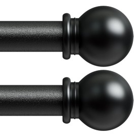 Curtain Rods for Windows 28-62 inch, Black Curtain Rods 2 Pack with Brackets, Adjustable 5/8 inch Curtain Rod Set of 2 with Decorative Finials for Bedroom, Living Room, Easy Install