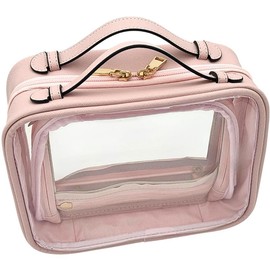 JAZD Clear Makeup Bag Toiletry Bag for Women Cosmetic Case Large Capacity Travel Make Up Bag Organizer Transparent Storage Compartment TSA Approved - Color: PINK