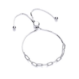 Old English Jewellers 925 Sterling Silver Paperclip Design Adjustable Drawstring Slider Bracelet Ladies or Girls