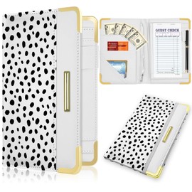 YeeCASE Server Book, Waiter Wallet in High Quality Leather, with Money Pocket and Zipper Pouch, Restaurant Waitstaff Organizer Fits Server Apron and Receipt Holder (Spotted)