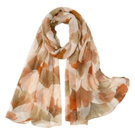 E-Clover Fall Ginkgo Leaf Scarf for Women Lightweight Floral Print Scarves Fashion Shawl Wraps Brown Travel Scarf
