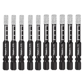 Mgtgbao 10pc Dry Diamond Drill Bits Set，5pc 3/16’’ 5mm & 5pc 1/4’’ 6mm Hex Shank Core Drill Bit Brazed with Cooling Wax for Porcelain Tile Ceramic Concrete Granite Marble Hard Materials (not for