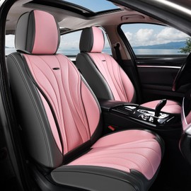 Coverado Front Seat Covers, Luxury Leather Seat Covers for Cars, Automotive Seat Cover, Car Seat Protector Waterproof, Premium Car Seat Covers Car Seat Cushions Universal Fit for Most Cars (Gray&Pink)