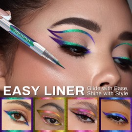 UCANBE Chameleon Liquid Eyeliner - Green Blue Duo, Multi-Chrome Metallic Shift Eyeliner, Waterproof Glitter Eyeliner with Soft Fine Tip for Multi-Dimensional Eye Looks