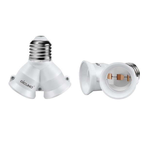 DiCUNO E26 Base Adapter, 2 Branch Socket, E26 to E26,