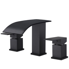 FSCEPIXI 2 Handles Roman Tub Faucet, Waterfall Bath Tub Faucet 3 Hole, Widespread Bathtub Filler Deck Mount, Matte Black