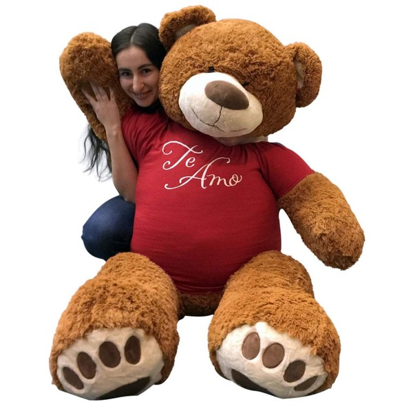 Big Plush 5 Foot Giant Teddy Bear Wearing TE AMO T-Shirt 60 Inches Soft Cinnamon Brown Color Huge Teddybear